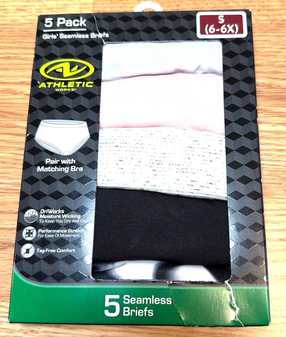 Athletic Works Girls' Seamless Briefs 5 pk Underwear Panties Size S (6-6x) NEW